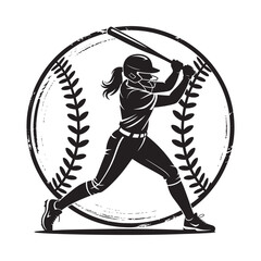 A dynamic silhouette of a female softball player swinging a bat © MSTMOUSUMI