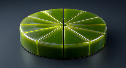 Three dimensional glossy green pie chart icon on dark background business financial presentation infographic element statistics report data analysis growth profit visualization symbol
