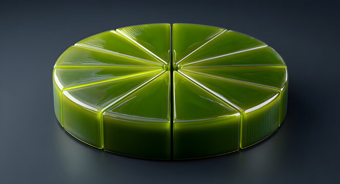 Three dimensional glossy green pie chart icon on dark background business financial presentation infographic element statistics report data analysis growth profit visualization symbol - Powered by Adobe