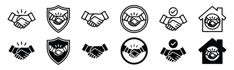Handshake Partnership Vector Icon Set with Business Deal Agreement and Collaboration Related Symbol Collection
