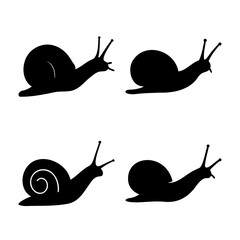 Set of diverse black snail silhouettes crawling, vector art © Mobin
