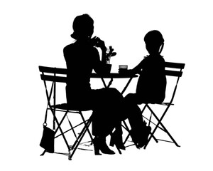 Two people enjoying refreshments at an outdoor cafe on a sunny day.