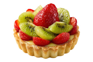 Petite Custard-Filled Tart Garnished with Colorful Fresh Fruits