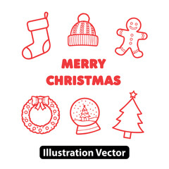 Festive Holiday Season Concept with Minimalist Outline Christmas Icons Vector Collection for Winter Celebrations