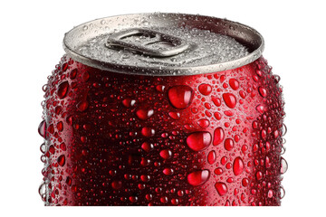 Can of Soda with Condensation Drops on White Background for Refreshing Beverage Stock