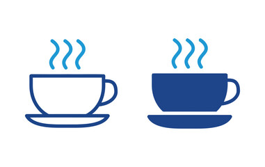 Hot coffee cup blue and white drink beverage