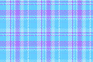 Shirt plaid check pattern, wear fabric seamless background. Woven texture tartan textile vector in cyan and violet colors.