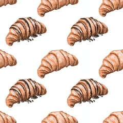 fresh gourmet with delicious croissant watercolor pattern illustration