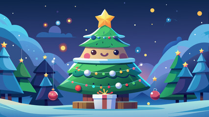Whimsical christmas tree in winter wonderland