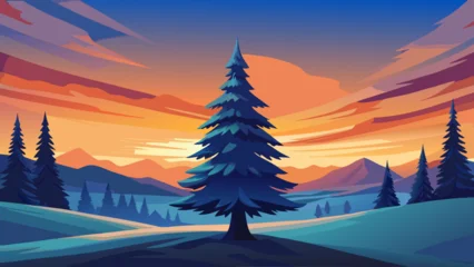 Fotobehang Nachtblauw Serene winter sunset in mountain landscape  © Chandra