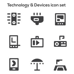 Modern Technology and Electronic Devices Icon Set: Vector Symbols for Gadgets, Computing, and Digital Peripherals
