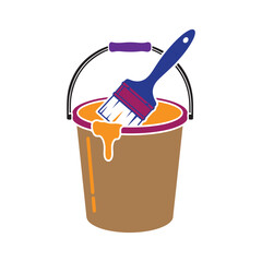 Paint Bucket with Brush Dripping Icon