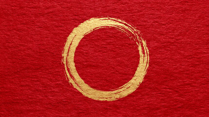 赤色の和紙と筆で描いた金の丸（生成AI)