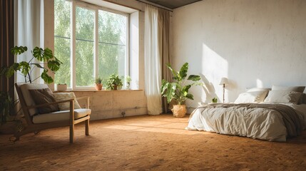 Cozy modern bedroom design featuring warm sustainable decor a tranquil inviting minimalist lifestyle space