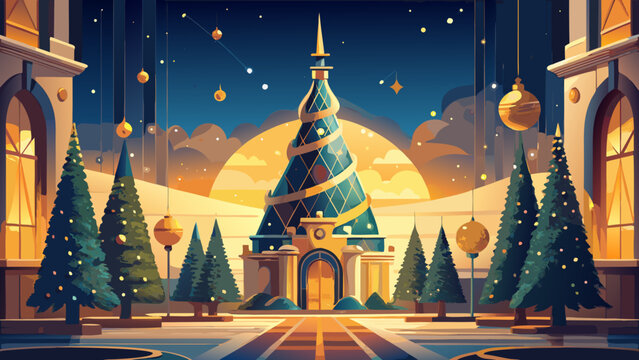 Enchanted forest temple at dusk