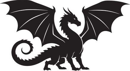 Obraz premium black silhouette of dragon on white background, vector