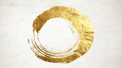 白色の和紙と筆で描いた金の丸（生成AI)