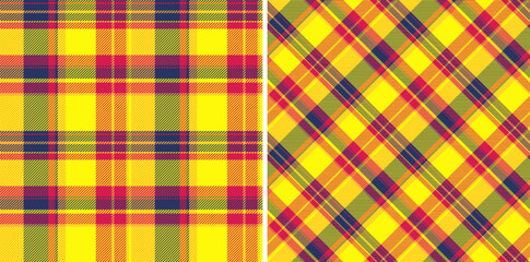 Pattern check texture of vector textile fabric with a background tartan plaid seamless. Set in sunset colors. Flannel shirt outfit ideas.