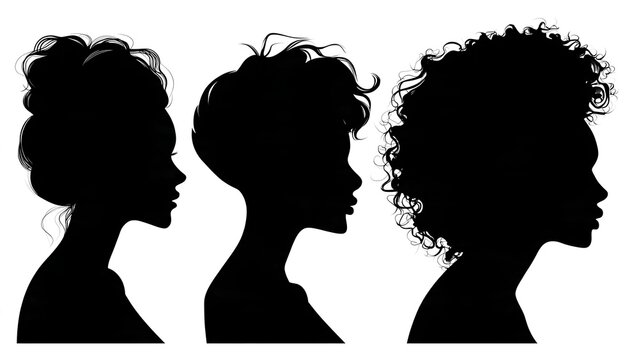 Three Women Silhouettes with Elegant Hairstyles