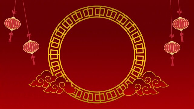 Chinese border traditional frame red gold pattern asian design suitable for lunar new year greetings, cultural event invitations, or festive announcements