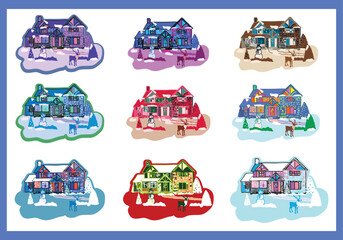 Holiday Season Vector Illustration, set of cartoon houses