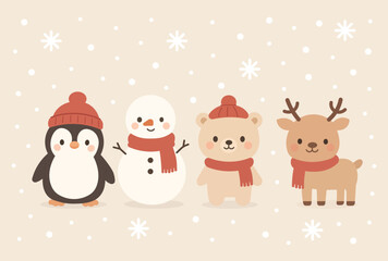 Cute winter friends in a cozy holiday wonderland.