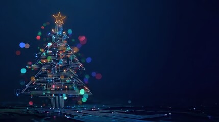 Modern Christmas tree design with a technological aesthetic, perfect for gadget advertisements, innovative holiday campaigns, or sci-fi themed Christmas projects.