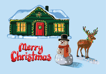 Christmas greeting card with snowman