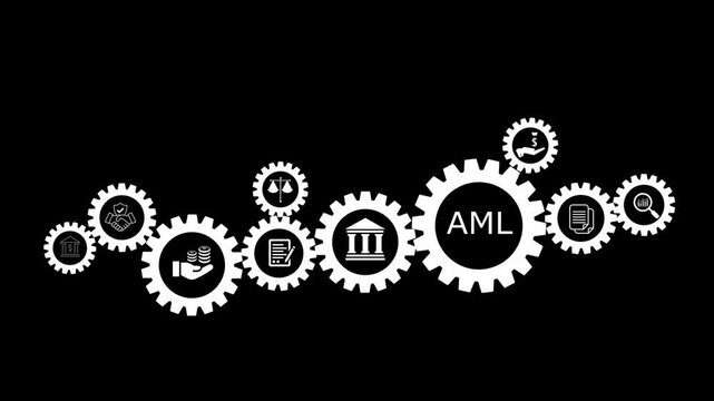 AML Compliance and Anti-Money Laundering Strategy Concept on the transparent background. Motion graphics of business strategy idea. 4k video animation.