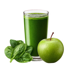 Green detox smoothie with spinach and apple in a glass cup isolated die-cut	
