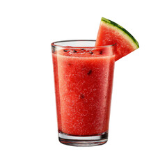 Glass of watermelon juice or smoothie, garnished with a slice of fresh watermelon isolated die-cut