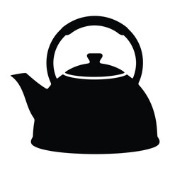 Classic Tea Kettle Silhouette Vector Icon for Kitchenware Design and Stovetop Brewing