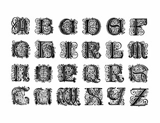 Decorative alphabet letter design with artistic and ornate typography and detailed linework.