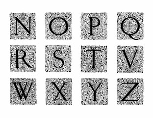 Decorative alphabet letter design with artistic and ornate typography and detailed linework.