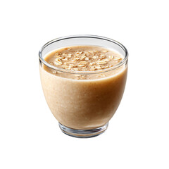 Banana oat smoothie in a glass cup isolated die-cut