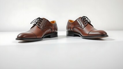 footwear. Handmade leather shoes displayed at a 45-degree angle, highlighting fine craftsmanship. lifestyle magazines.
