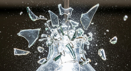 Shattered glass exploding in dramatic slow motion