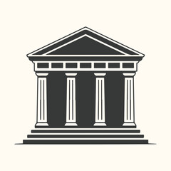 Fototapeta premium Classical Greek Temple Facade Silhouette with Columns and Pediment ancient architecture