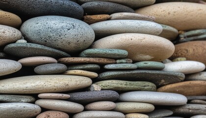 Natural pebble stone texture with smooth rounded shapes and layered earthy tones.
