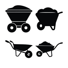 Collection of construction wheelbarrow and mine cart icons