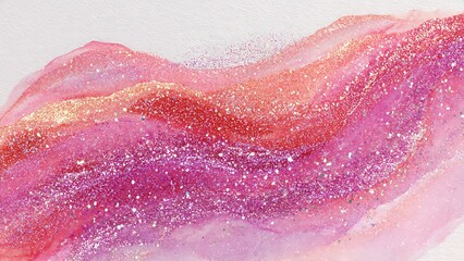 Fototapeta premium Abstract Watercolor Painting in Shades of Pink with Glittery Accents