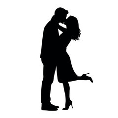 Romantic kissing couple silhouette, man and woman in love