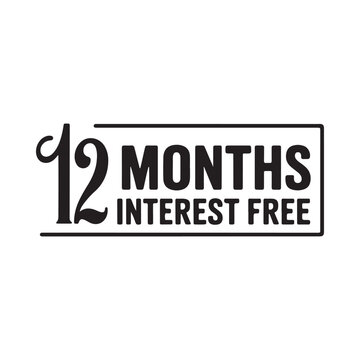 Twelve months interest free offer displayed in a rectangular black and white sign