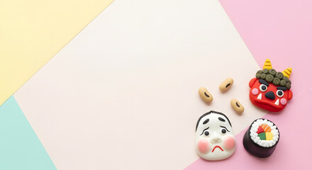 節分の鬼と恵方巻のクレイアート背景