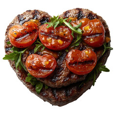Grilled Beef Burger in heart shaped isolated on a transparent background