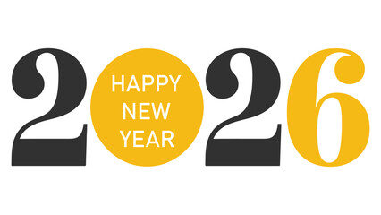 2026 happy new year modern typography design with bold numbers and circular badge text in minimal festive style on light background © Mushtaq
