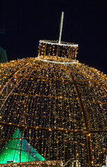 Many lights on a giant christmas bauble on the market square in Groningen, Netherlands