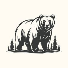 Obraz premium Grizzly Bear Standing Among Pine Trees Silhouette bear, grizzly bear, wildlife, animal