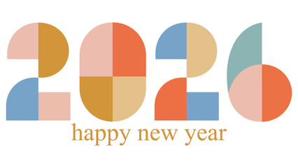 2026 happy new year modern abstract typography with geometric colorful numbers and minimal festive design on light background © Mushtaq