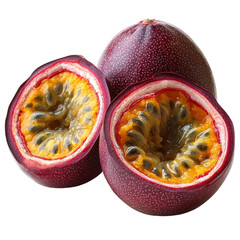 halved passion fruit isolated on a white background